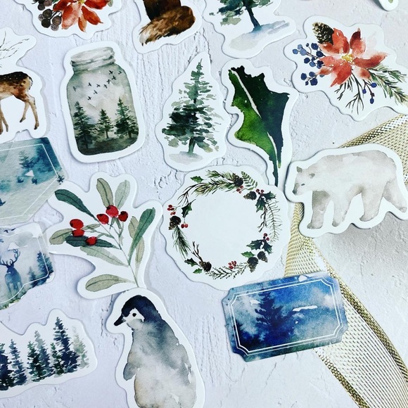 Majestic Elk, Winter Forest, Berries, Mason Jars, 46 Stickers - Picture 7 of 10